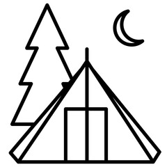 camping tent with a pine trees and moon