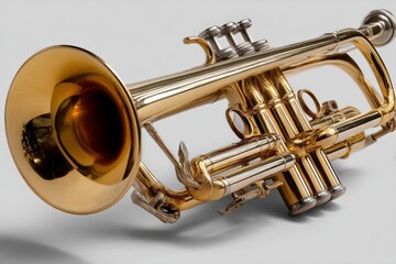Brass trumpet resting on a clean surface showcasing its elegant design and shiny finish