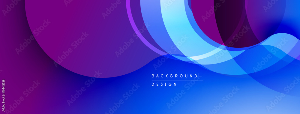 Poster abstract flowing shapes, vibrant purple, blue gradients. modern design, smooth transitions create dy