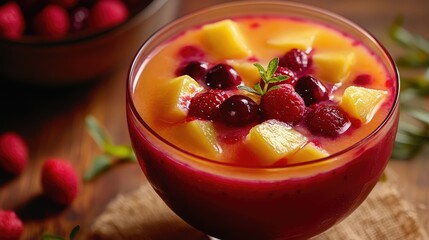 Vibrant fruit punch with berries, pineapple, and coconut milk