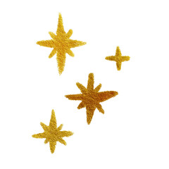 Golden Starry Embellishments: A collection of hand-drawn golden stars, each with unique textures, add a touch of sparkle, inviting to elevate design with celestial charm and festive glow.