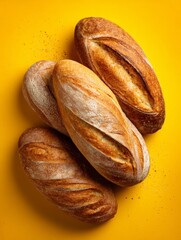 Obraz premium Set of fresh bread on light yellow background 