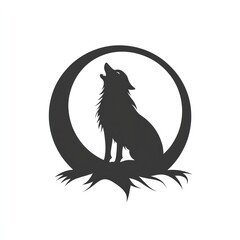 Naklejka premium Silhouette wolf howling at the moon