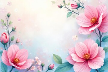 Pastel watercolor floral design, soft & delicate petals , plants, soft floral