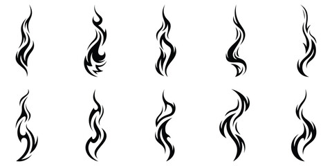 Silhouette Fire flames. Old school tattoo neo-tribal style or silhouette flame for cars. set vector icons. Fire sign. Fire flame icon isolated on white background. Vector illustration