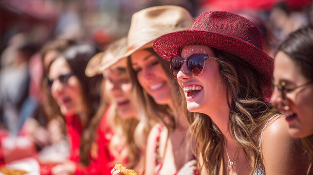 Vibrant Women Enjoying Calgary Stampede Festival in Sun with Cowboy Hats and Western Flair