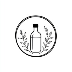 Simple bottle graphic with leaves. Herbal product logo design