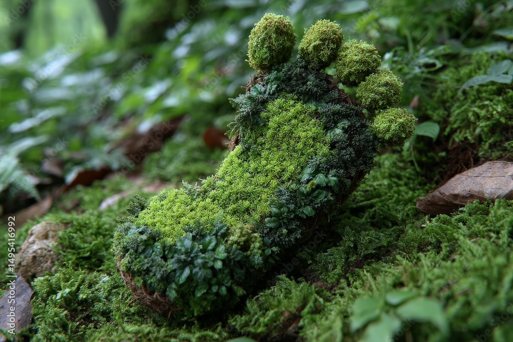 Poster natural footprint made of moss in a lush forest setting during daylight