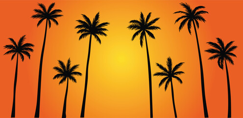 sunset palm tree set vector illustration silhouette