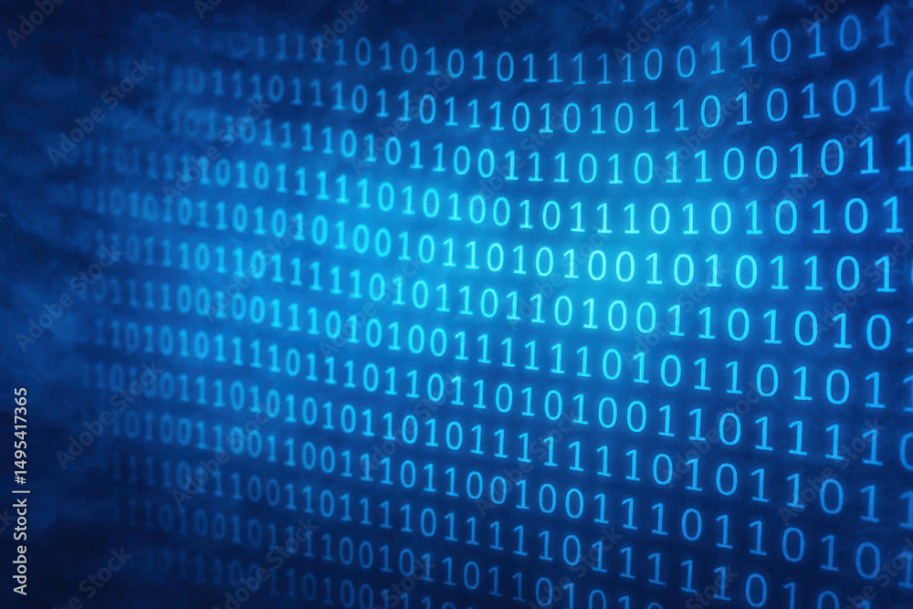 Poster a blue abstract digital background visualizes data and binary code symbolizing business strategy dec