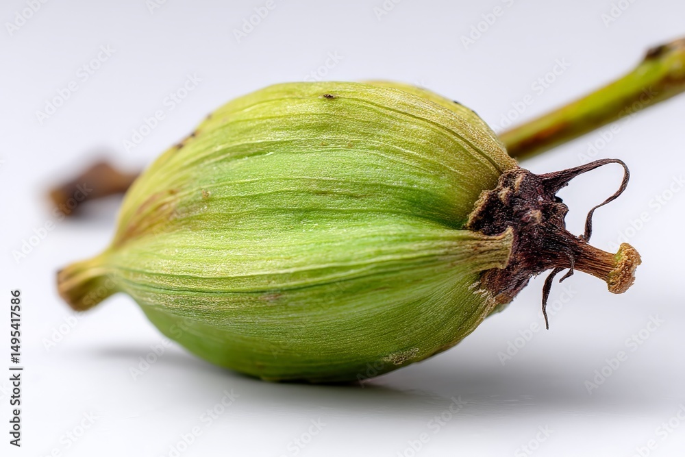 Poster green cardamom pod lying on a flat surface showcasing its natural texture and color