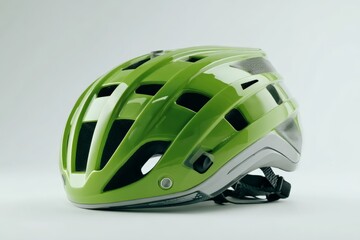 Fototapeta premium Green cycling helmet designed for safety and comfort features modern ventilation and padding suitable for various biking activities