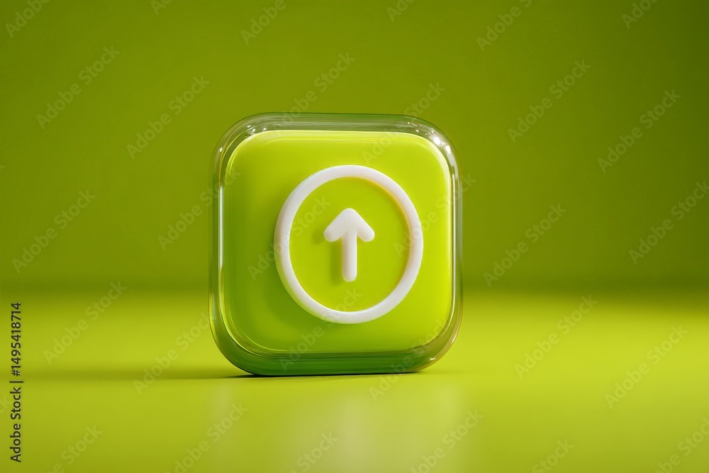 Aufkleber Bright green upload button with arrow symbol on vibrant background highlighting digital interaction concept