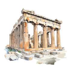 Obraz premium Ancient Greek Temple Ruins in a Watercolor Style