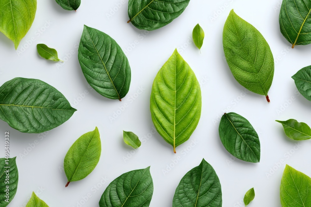 Poster lush green leaves arranged aesthetically on a light background creating a natural and vibrant ambian