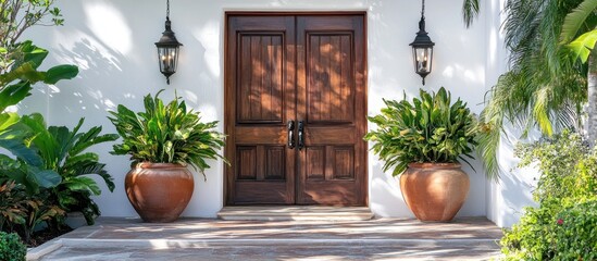 Mediterranean Home Entrance with Terracotta Pots