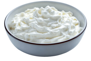 bowl of fresh white yogurt isolated on white background.