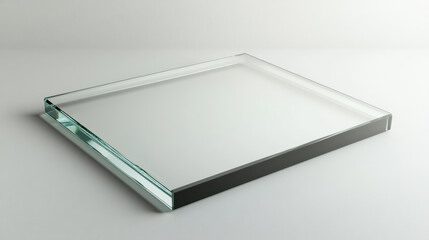 Modern glass frame with a metallic edge, rectangular in shape, floating on a white background. Transparent and sleek design element stock photo