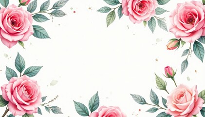 Delicate watercolor roses & leaves, repeating pattern, repeat pattern, floral seamless pattern