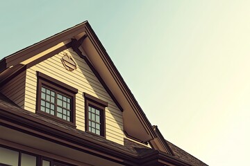 Exterior Cream House with Windows and Brown Trim under Clear Sky for Home Design