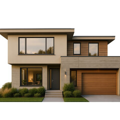 modern house with green windows isolated on transparent or white background png