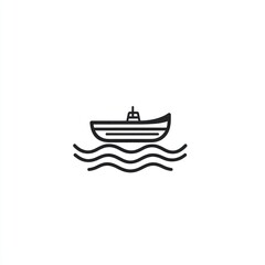 Simple Line Art Boat on Water