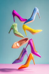 Vibrant high heels collection showcasing a spectrum of colors,National High Heel Day