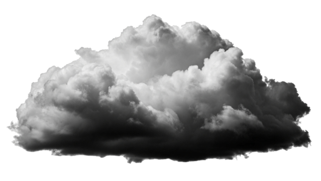 Dramatic Black and White Cloud Isolated on Transparent Background with High Contrast and Fine Atmospheric Detail.