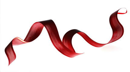 Wavy red ribbon in motion, elegant curves, pure white background -- simplicity in dynamic form