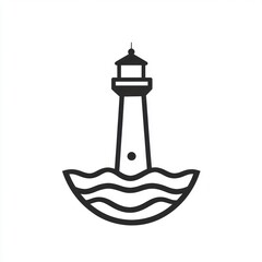 Lighthouse on Ocean Waves, Symbol of Guidance, Coastal Scene, Simple Design