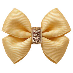 Yellow fabric bow with decorative jewelry knot, elegant accessory with smooth texture and intricate design