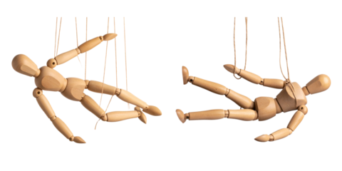  Wooden Marionette Symbolizing Emotional Pain and Mental Struggle, isolated on transparent background PNG
