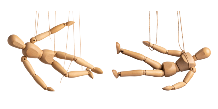  Wooden Marionette Symbolizing Emotional Pain and Mental Struggle, isolated on transparent background PNG