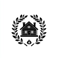 Rustic log cabin emblem, nature-themed design, for use in branding or marketing