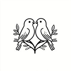 Obraz premium Birds in love, symmetrical design, decorative illustration, for print