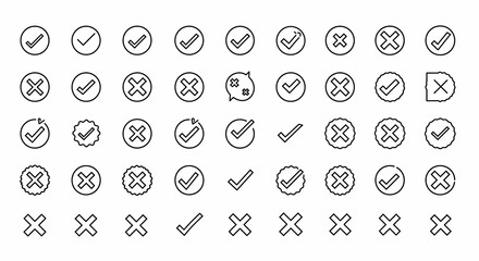 Collection of check marks and crosses in various modern vector styles