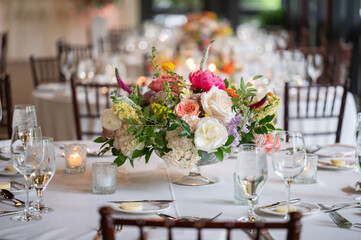 reception table with florals