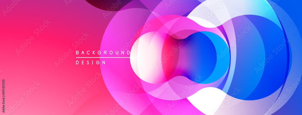 Poster abstract vibrant circles overlap. pink, purple, blue hues create dynamic visual effect. modern desig