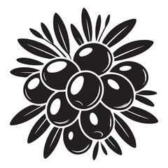 black olives with leaves Vector black silhouette. with white background