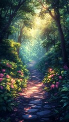 Sunlight Path Through Lush Forest (1)