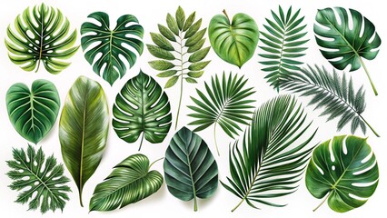 Lush Tropical Leaf Collection A Diverse Array of Vibrant Green Foliage
