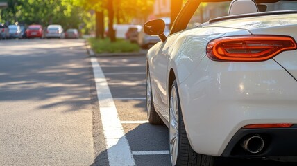 Low-angle shot of a car parked, showcasing the rear view in a modern environment.