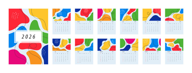 2026 Calendar Template. Week starts on Monday. Replaceable text. Portrait resolution