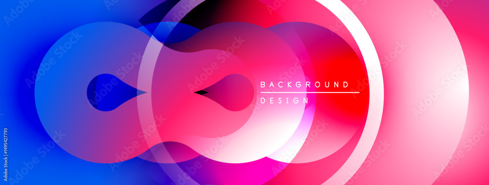 Aufkleber Abstract vibrant design features overlapping circles, gradients. Blue, pink hues create modern visual effect. Smooth transitions dominate composition.