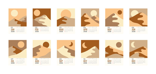 2026 Calendar Template. Week starts on Monday. Replaceable text. Portrait resolution