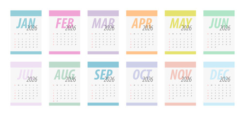 2026 Calendar Template. Week starts on Monday. Replaceable text. Portrait resolution