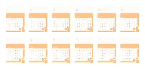 2026 Calendar Template. Week starts on Monday. Replaceable text. Portrait resolution