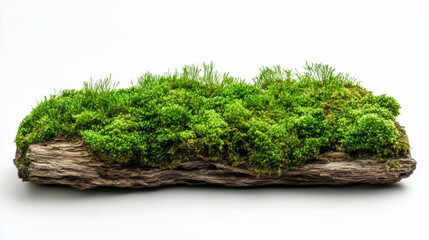 Moss and sunken wood artificial landscape Isolated on white background. 3D Illustration