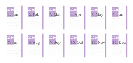 2026 Calendar Template. Week starts on Monday. Replaceable text. Portrait resolution