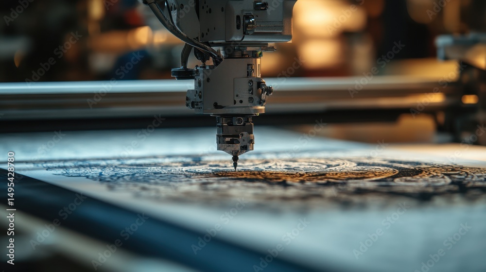 Fototapete close up of automated plotter engraving a detailed pattern. perfect for illustrating precision, tech